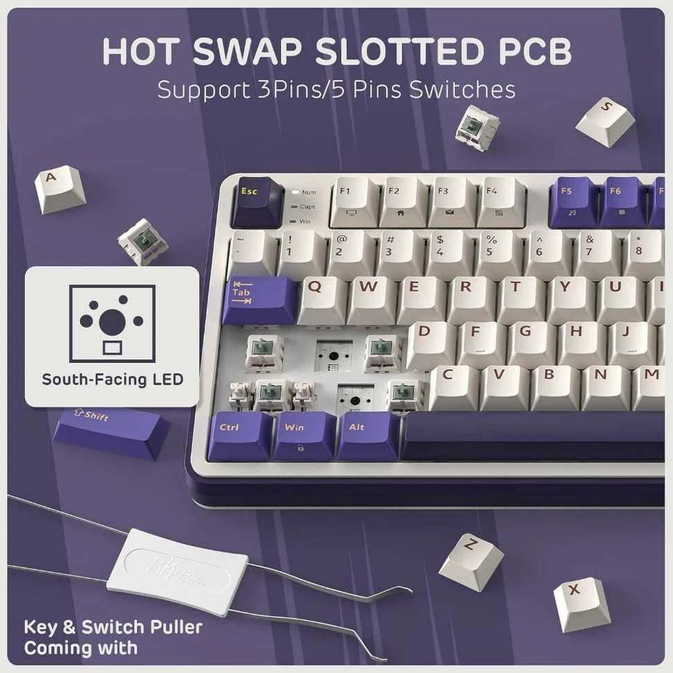 „Royal Kludge RK-S98 RGB Blackberry“ klaviatūra | 96%, karšto keitimo, žalios spalvos jungikliai, JAV