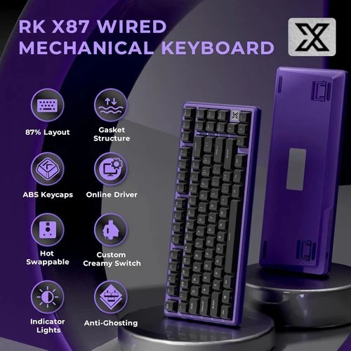Royal Kludge RK X87 Blackberry Mousse laidinė klaviatūra| 87%, Hot-swap, Kreminis switches