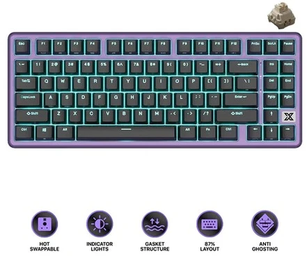 Royal Kludge RK X87 Blackberry Mousse laidinė klaviatūra| 87%, Hot-swap, Kreminis switches