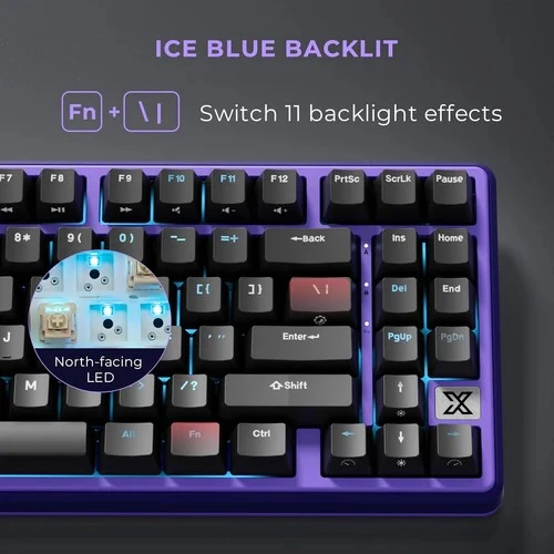 Royal Kludge RK X87 Blackberry Mousse laidinė klaviatūra| 87%, Hot-swap, Kreminis switches