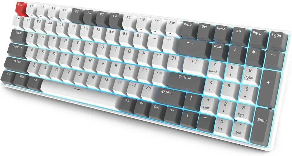 Royal Kludge RK100 Tri-mode belaidė klaviatūra | 96%, Hot-swap, Raudona Switches, US, balta