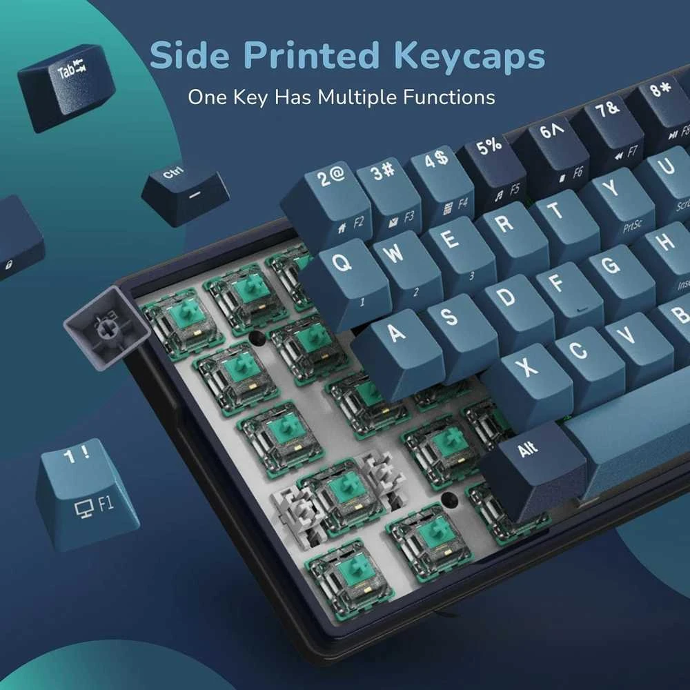 Royal Kludge RK61 Plus RGB Indigo belaidė klaviatūra | 60%, Hot-swap, SkyCyan switches, US