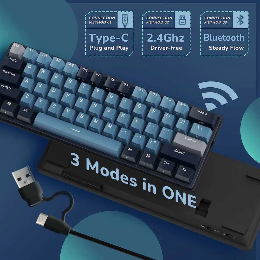 Royal Kludge RK61 Plus RGB Indigo belaidė klaviatūra | 60%, Hot-swap, Brown switches, US