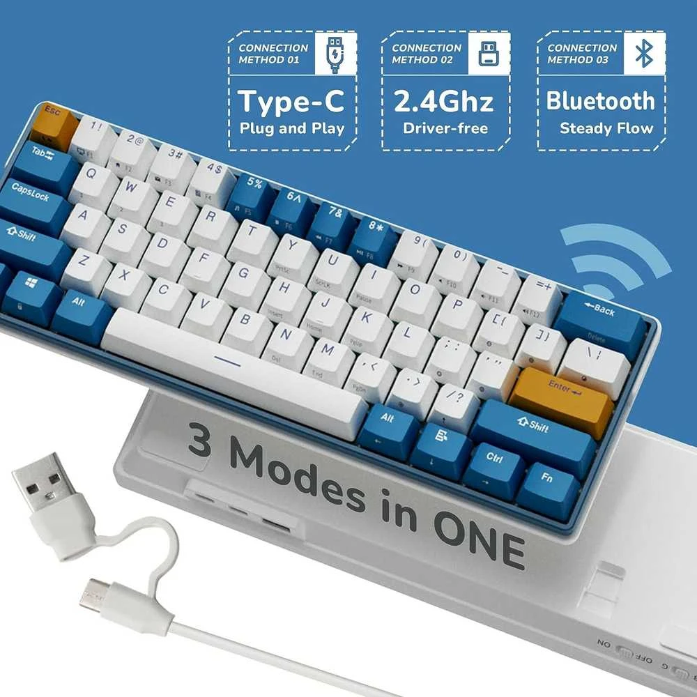 Royal Kludge RK61 Plus RGB Klein Mėlyna belaidė klaviatūra | 60%, Hot-swap, Brown switches, US
