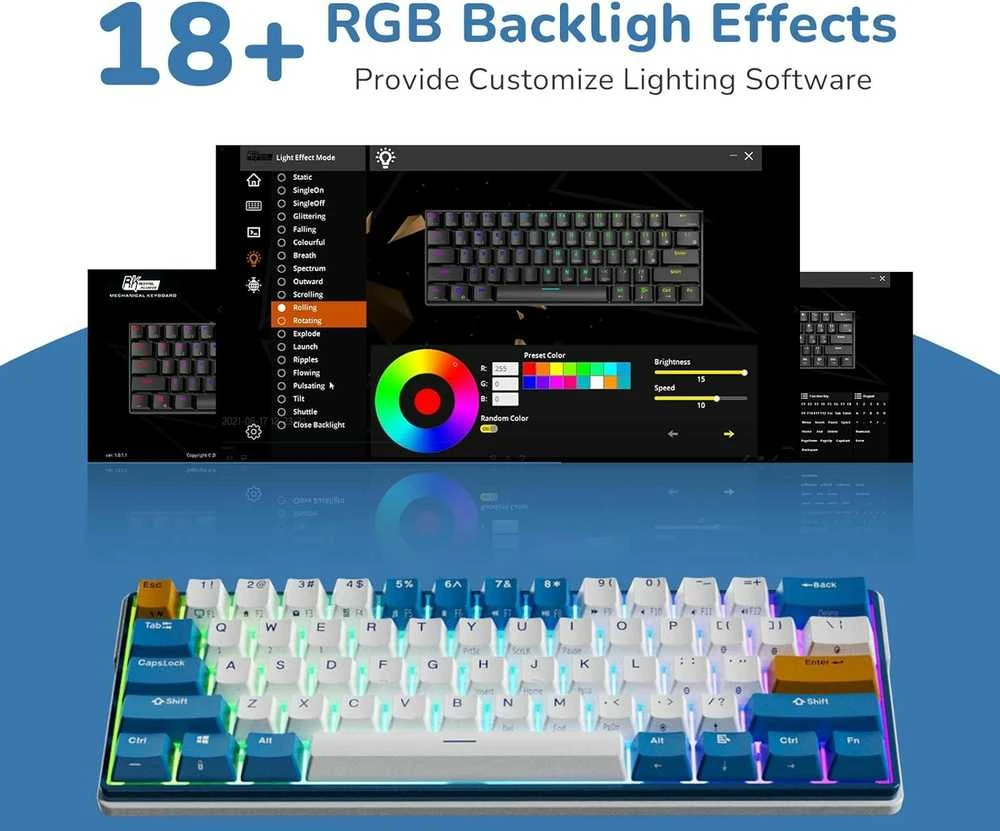 Royal Kludge RK61 Plus RGB Klein Mėlyna belaidė klaviatūra | 60%, Hot-swap, Brown switches, US
