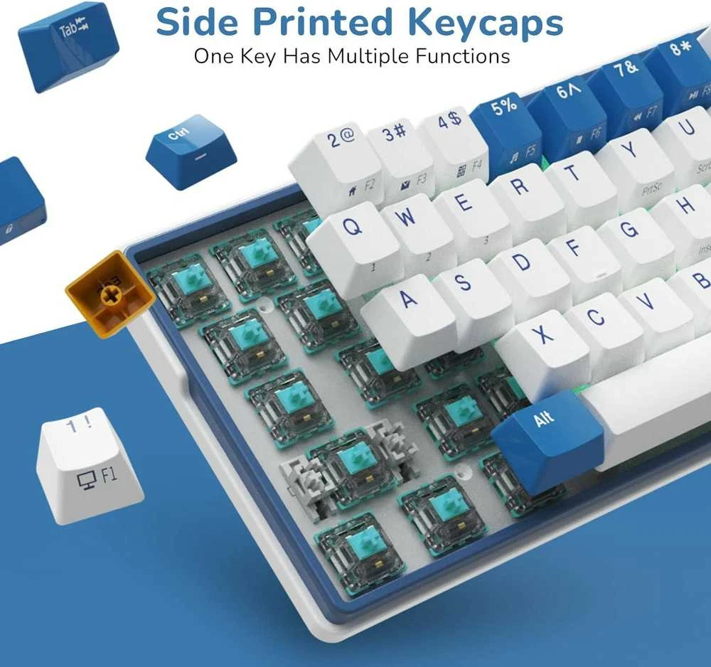 Royal Kludge RK61 Plus RGB Klein Mėlyna belaidė klaviatūra | 60%, Hot-swap, SkyCyan switches, US