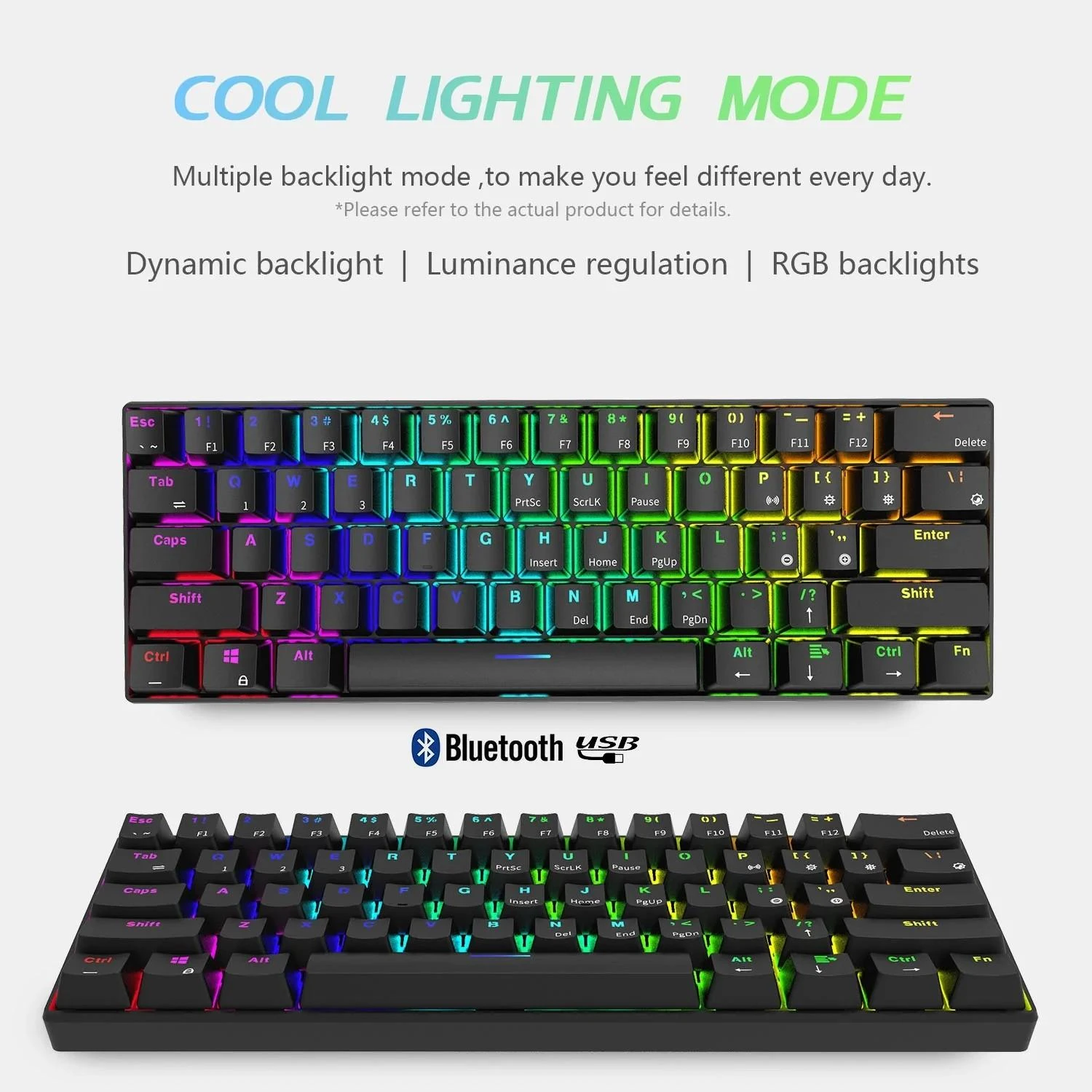 Royal Kludge RK61 klaviatūra | 60%, Hot-swap, Raudona Switches, US, juoda