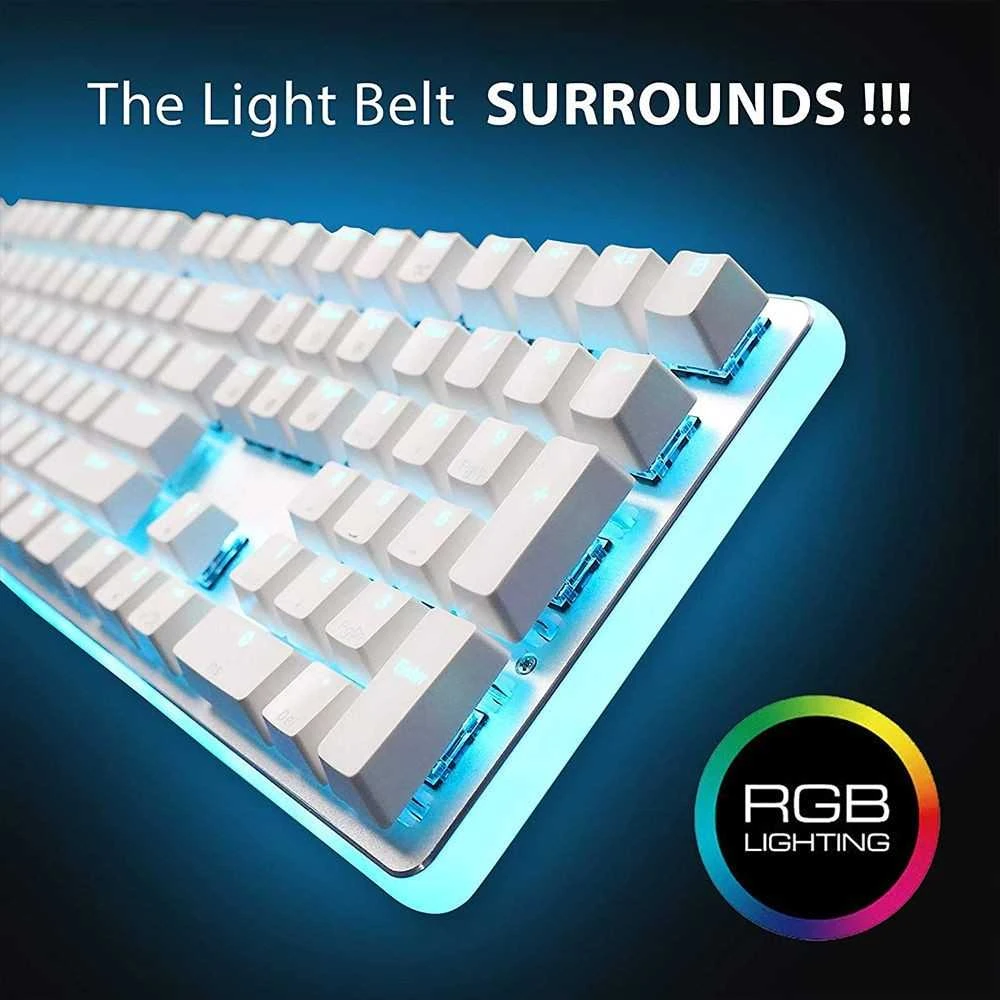 Royal Kludge RK918 RGB balta laidinė mechaninė klaviatūra | 100%, Raudona switches, US