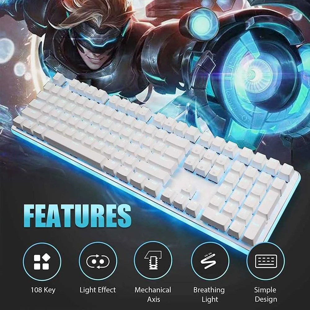Royal Kludge RK918 RGB balta laidinė mechaninė klaviatūra | 100%, Raudona switches, US