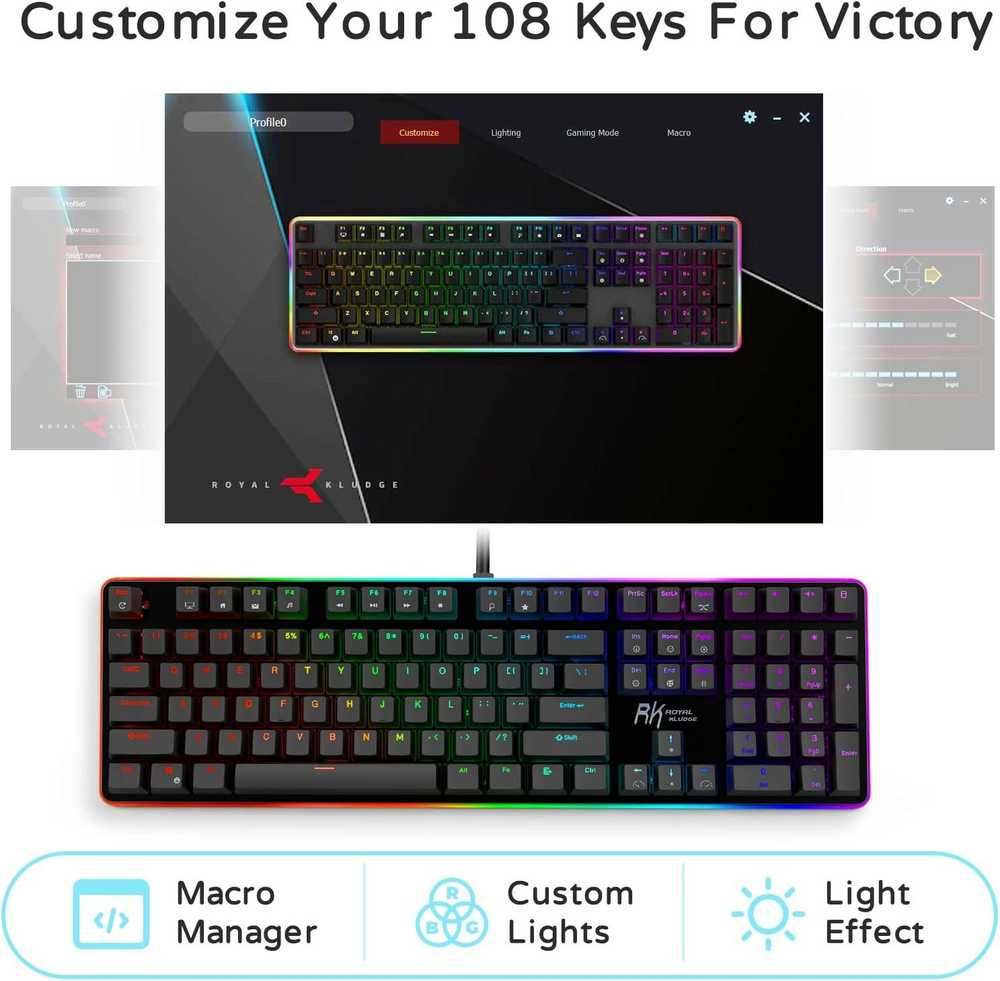 Royal Kludge RK918 RGB juoda laidinė mechaninė klaviatūra | 100%, Brown switches, US