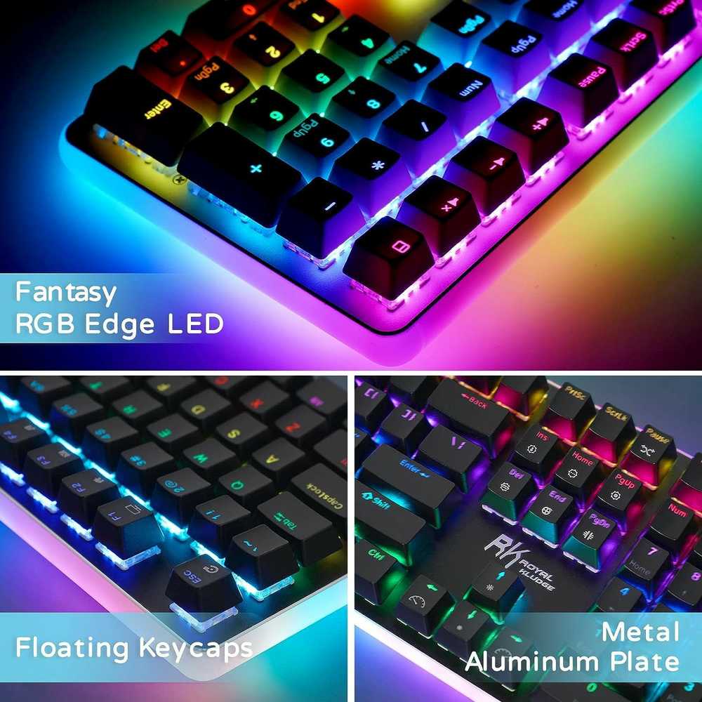 Royal Kludge RK918 RGB juoda laidinė mechaninė klaviatūra | 100%, Brown switches, US