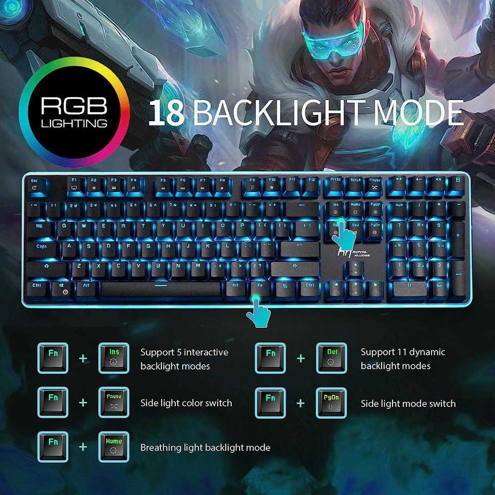 Royal Kludge RK918 RGB juoda laidinė mechaninė klaviatūra | 100%, Brown switches, US