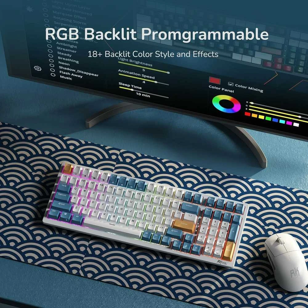 Royal Kludge RK98 RGB Klein Mėlyna belaidė klaviatūra | 98%, Hot-swap, Mėlyna switches, US