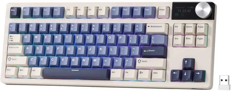 Royal Kludge S85 RGB Horizon Mėlyna belaidė klaviatūra| 80% TKL, Hot-swap, rusvai gelsvas switches, US