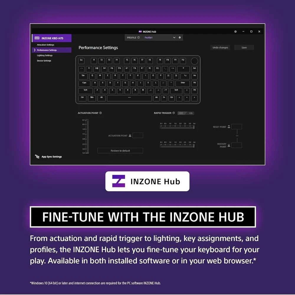Klaviatūra žaidimams Sony INZONE KBD-H75 TKL US su laidu magnetyczna su pašvietimu juoda