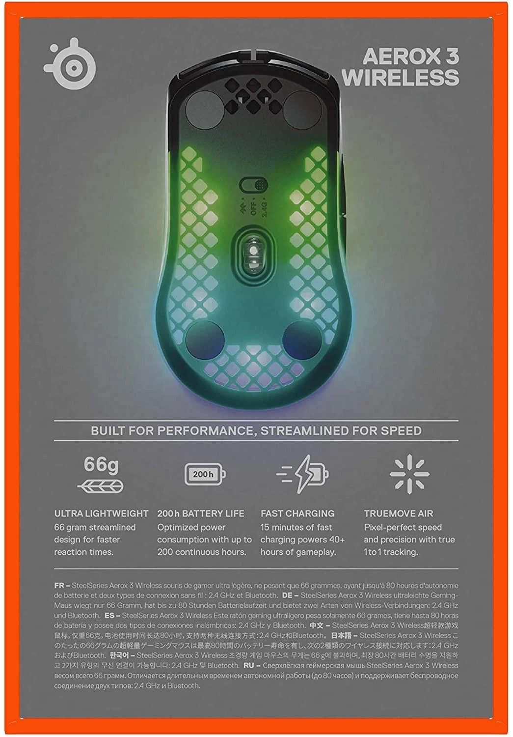 Belaidė Žaidimų pelė SteelSeries Aerox 3 Wireless, Juodos spalvos