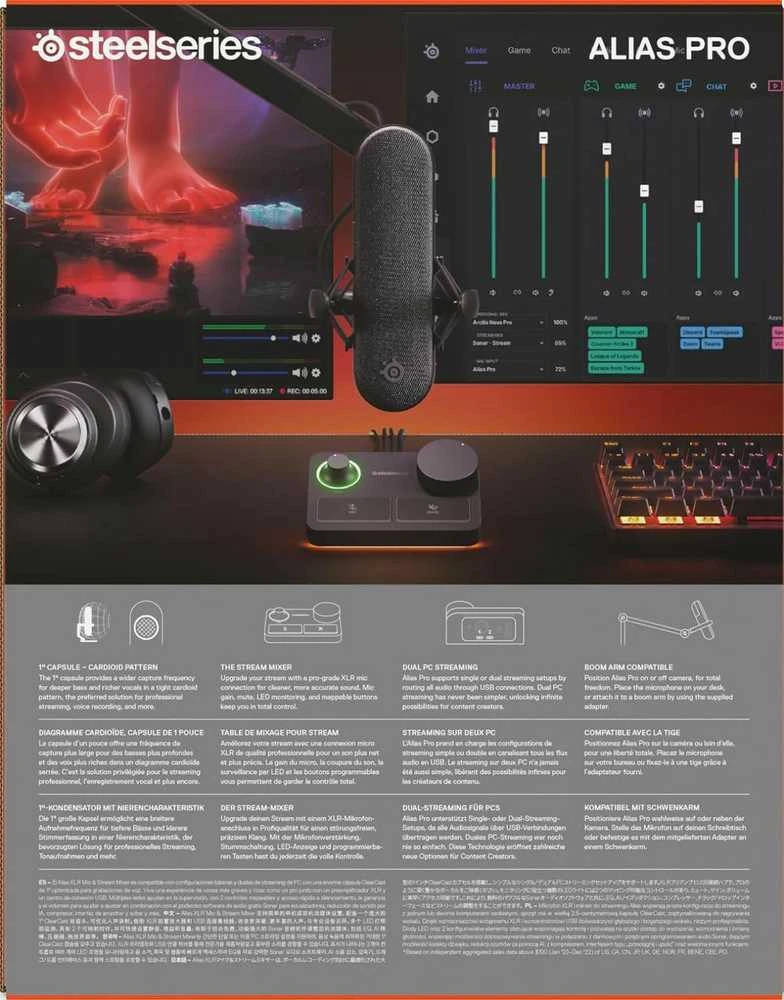 SteelSeries | Gaming Mikrofonas | Alias Pro | Juodas