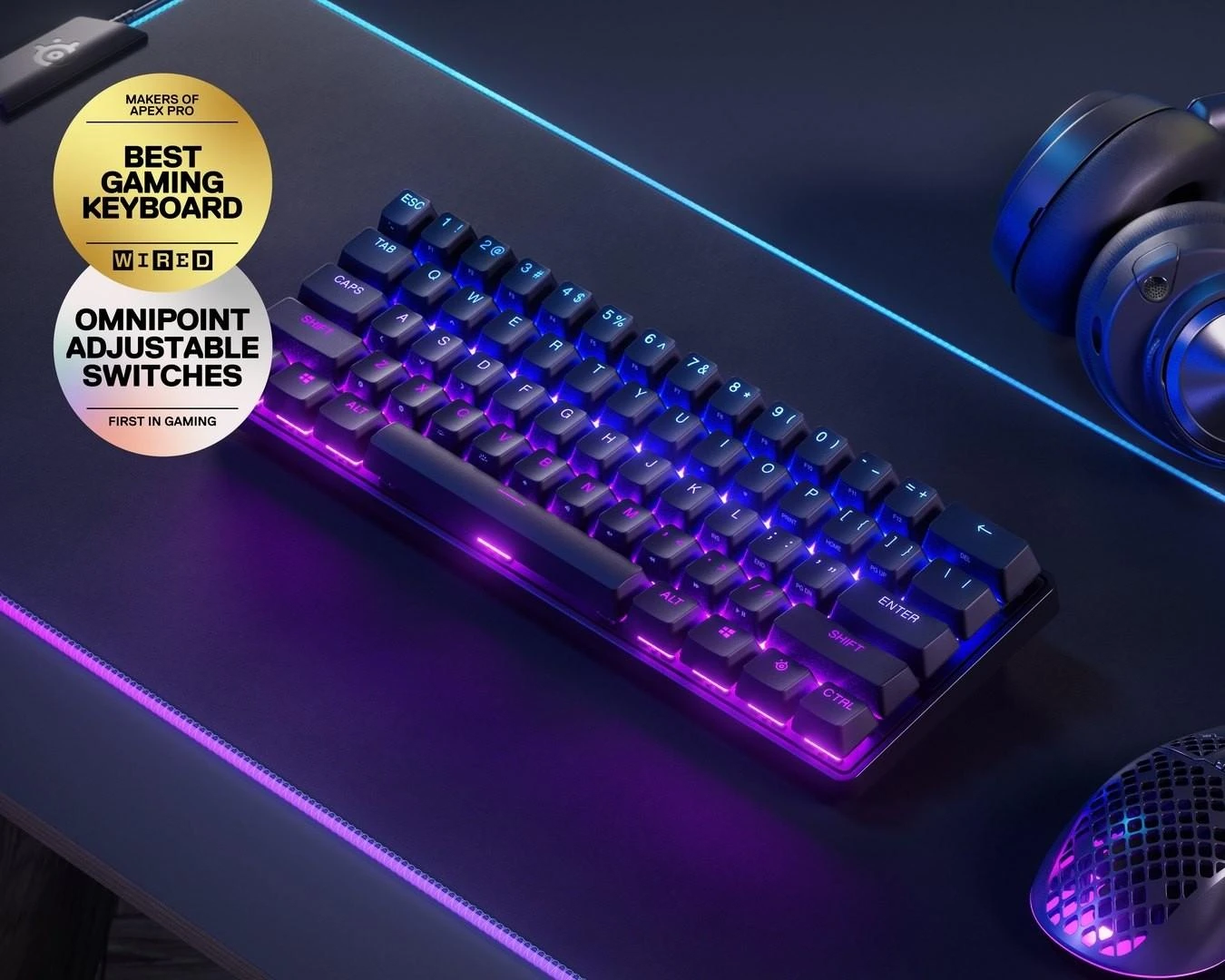 Belaidė klaviatūra SteelSeries Apex Pro Mini, RGB LED, US kalba, Juodos spalvos