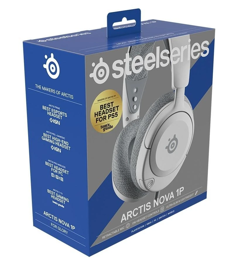 Ausinės žaidimams su mikrofonu SteelSeries Arctis Nova 1P Over-Ear, Baltos spalvos