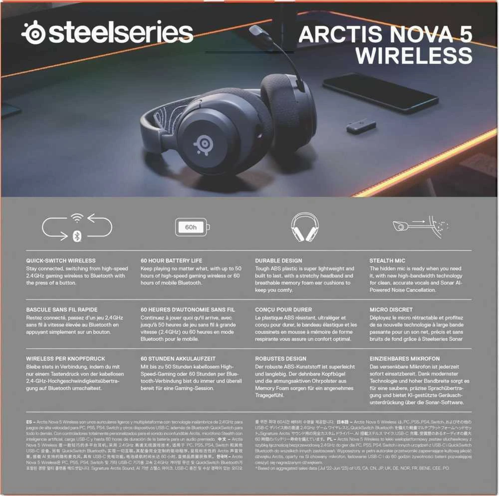 Belaidės žaidimų ausinės SteelSeries Arctis Nova 5, Juodos spalvos