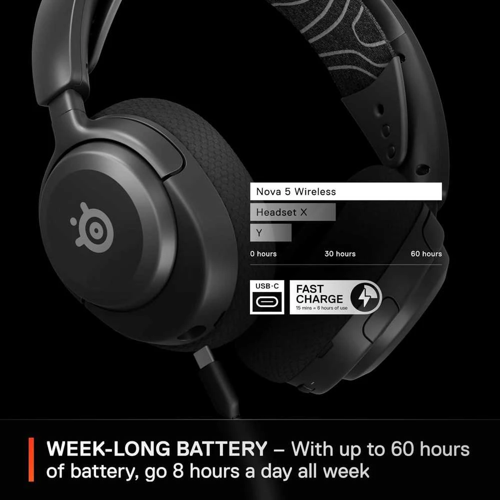 Belaidės žaidimų ausinės SteelSeries Arctis Nova 5, Juodos spalvos