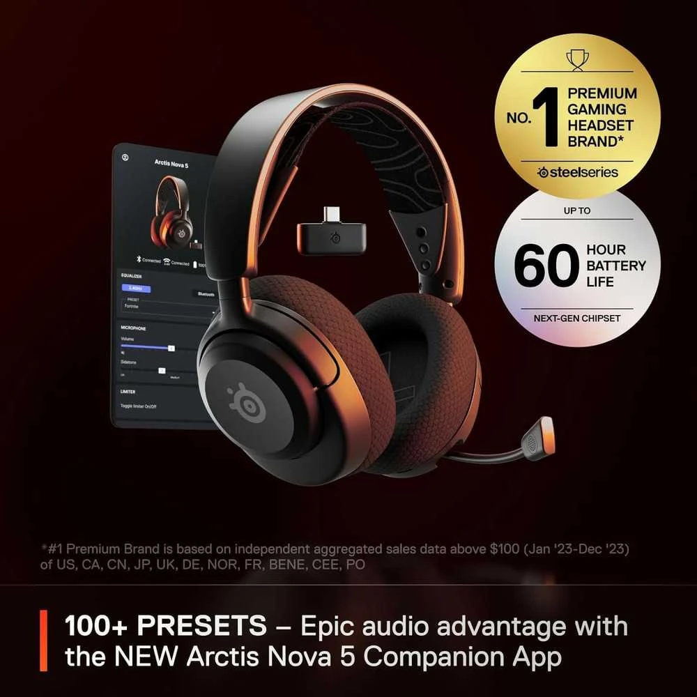 Belaidės žaidimų ausinės SteelSeries Arctis Nova 5, Juodos spalvos