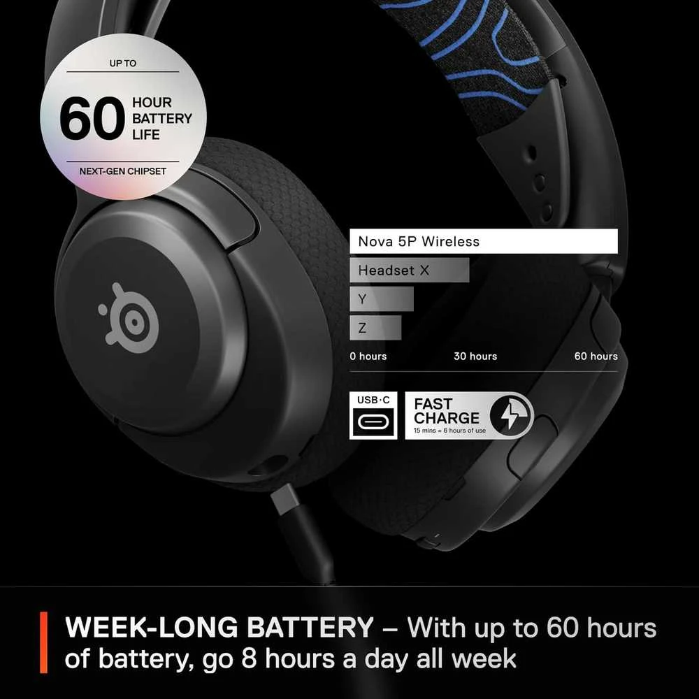 Belaidės žaidimų ausinės SteelSeries Arctis Nova 5P, Juodos spalvos