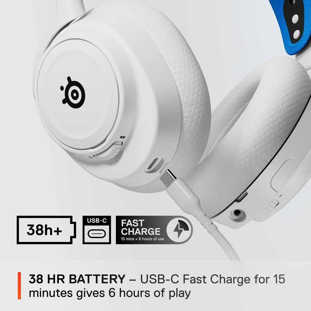 Belaidės ausinės su mikrofonu SteelSeries Arctis Nova 7P Over-Ear, Baltos/Mėlynos spalvos