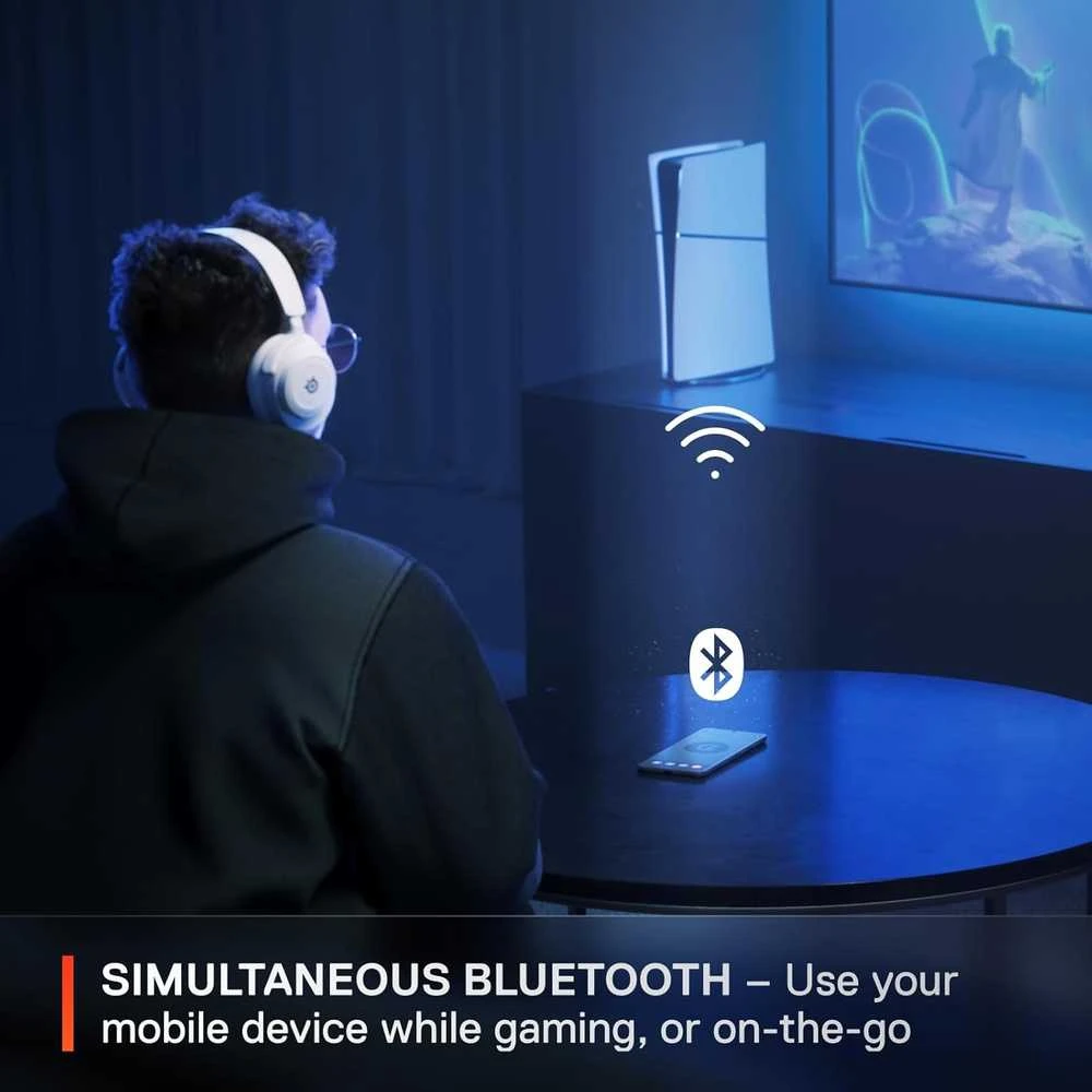 Belaidės ausinės su mikrofonu SteelSeries Arctis Nova 7P Over-Ear, Baltos/Mėlynos spalvos