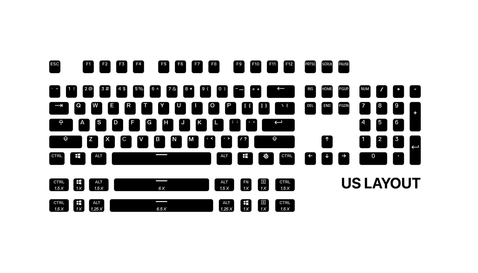 Klavaitūros klavišų dangteliai SteelSeries PrismCaps, US kalba, Baltos spalvos
