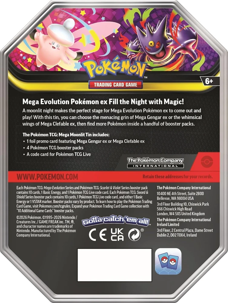 The Pokemon Pokemon TCG - Mega Moonlit: Mega Clefable ex Tin (4 boosters)