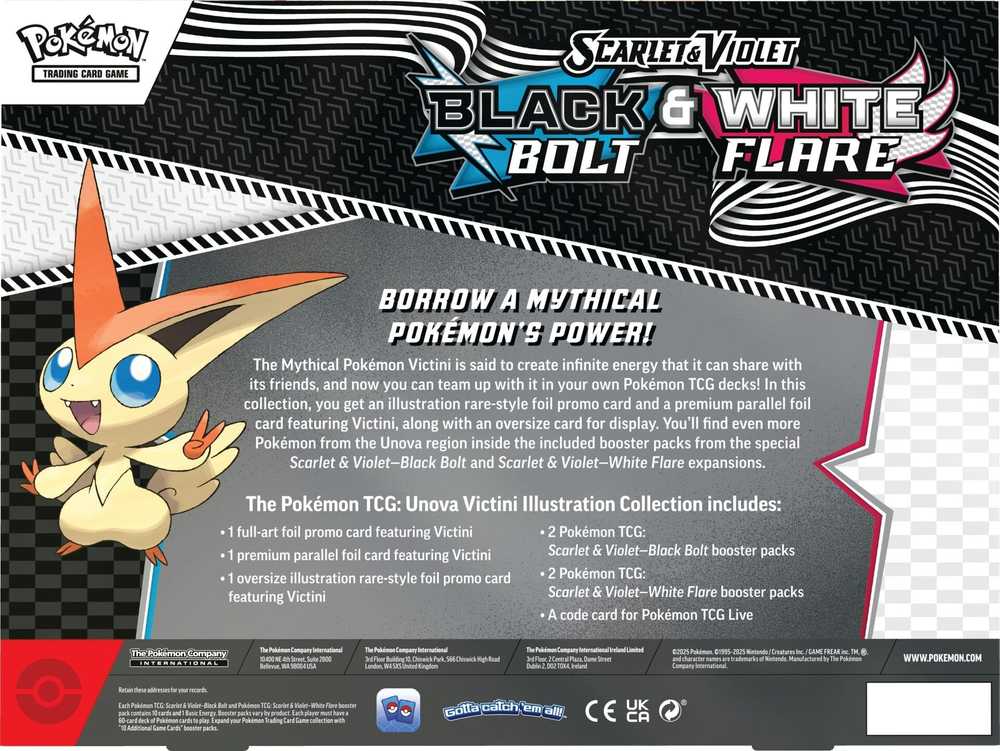 The Pokemon „Pokemon Pokemon TCG“: „Scarlet & Violet 10.5“ – Juodas Bolt ir Baltas Flare „Unova Victini“ iliustr. kolekcija