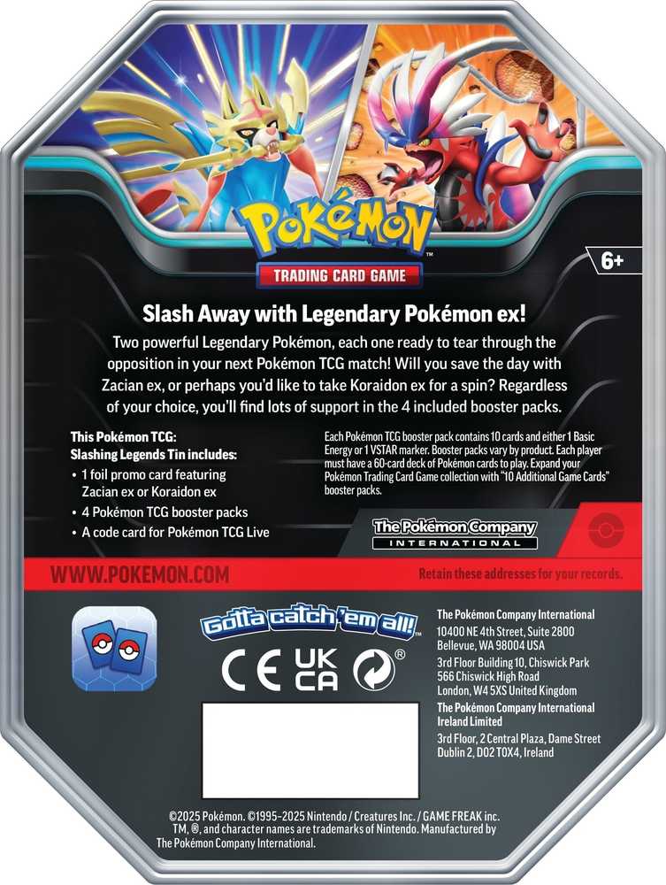 The Pokemon Pokemon TCG - Slashing Legends Ex Tin - Koraidon ex