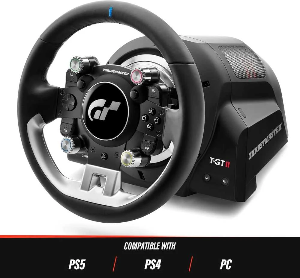 Žaidimų vairas Thrustmaster T−GT II + Baza, Juodos spalvos