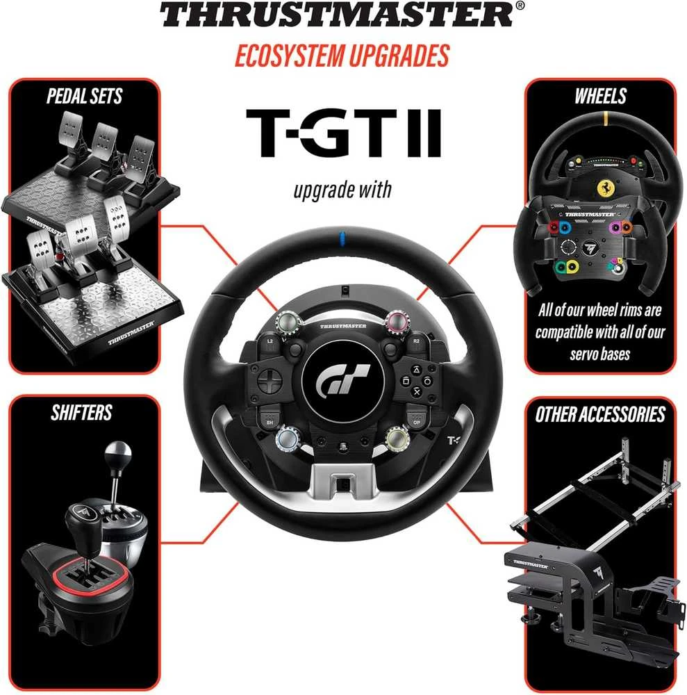 Žaidimų vairas Thrustmaster T−GT II + Baza, Juodos spalvos