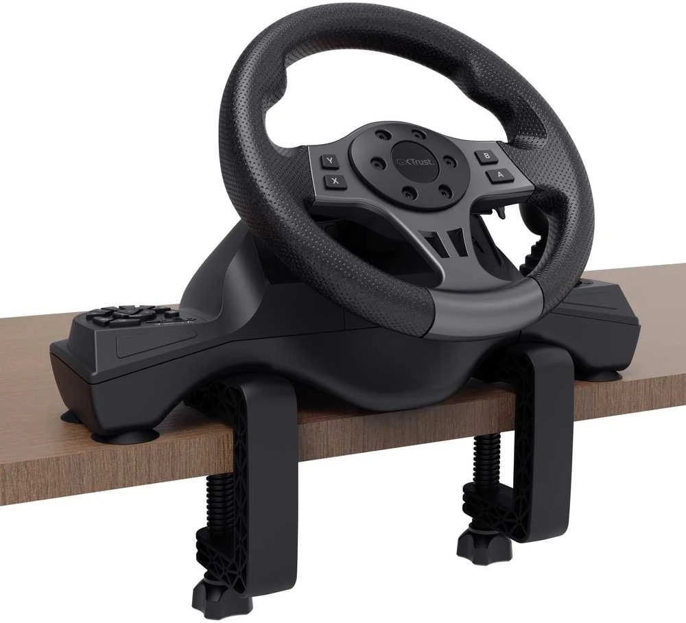 „Trust GXT 289 Movi Juodas“ USB vairas + pedalai, skirti „Nintendo Switch“, „PlayStation 4“, „XBOX One S“, „XBOX One X“, „XBOX Series S“, „XBOX Series X“