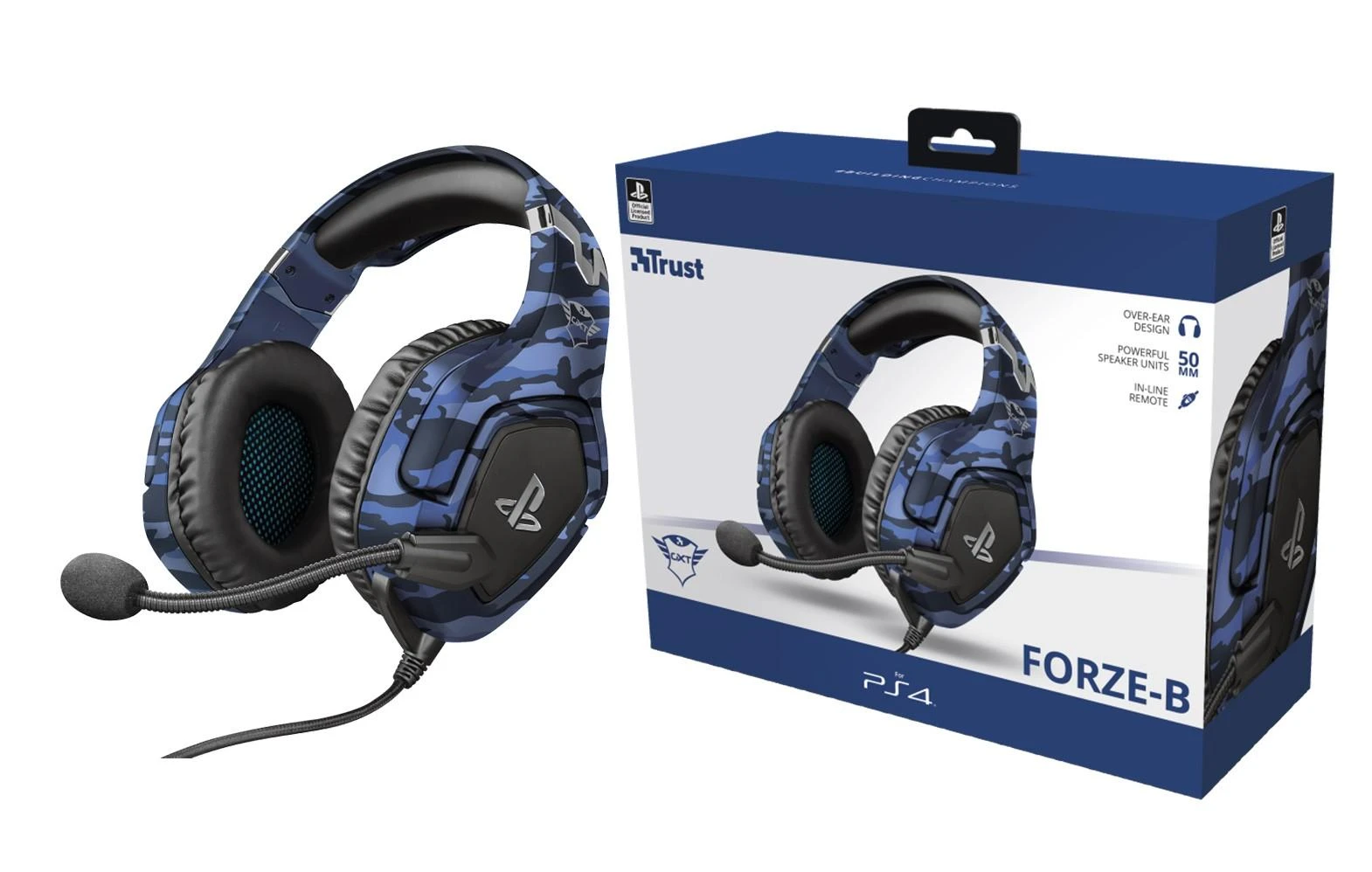 Žaidimų ausinės Trust GXT 488 Forze-B PS4 oficialus licencijuotas produktas, Mėlynos, 23532