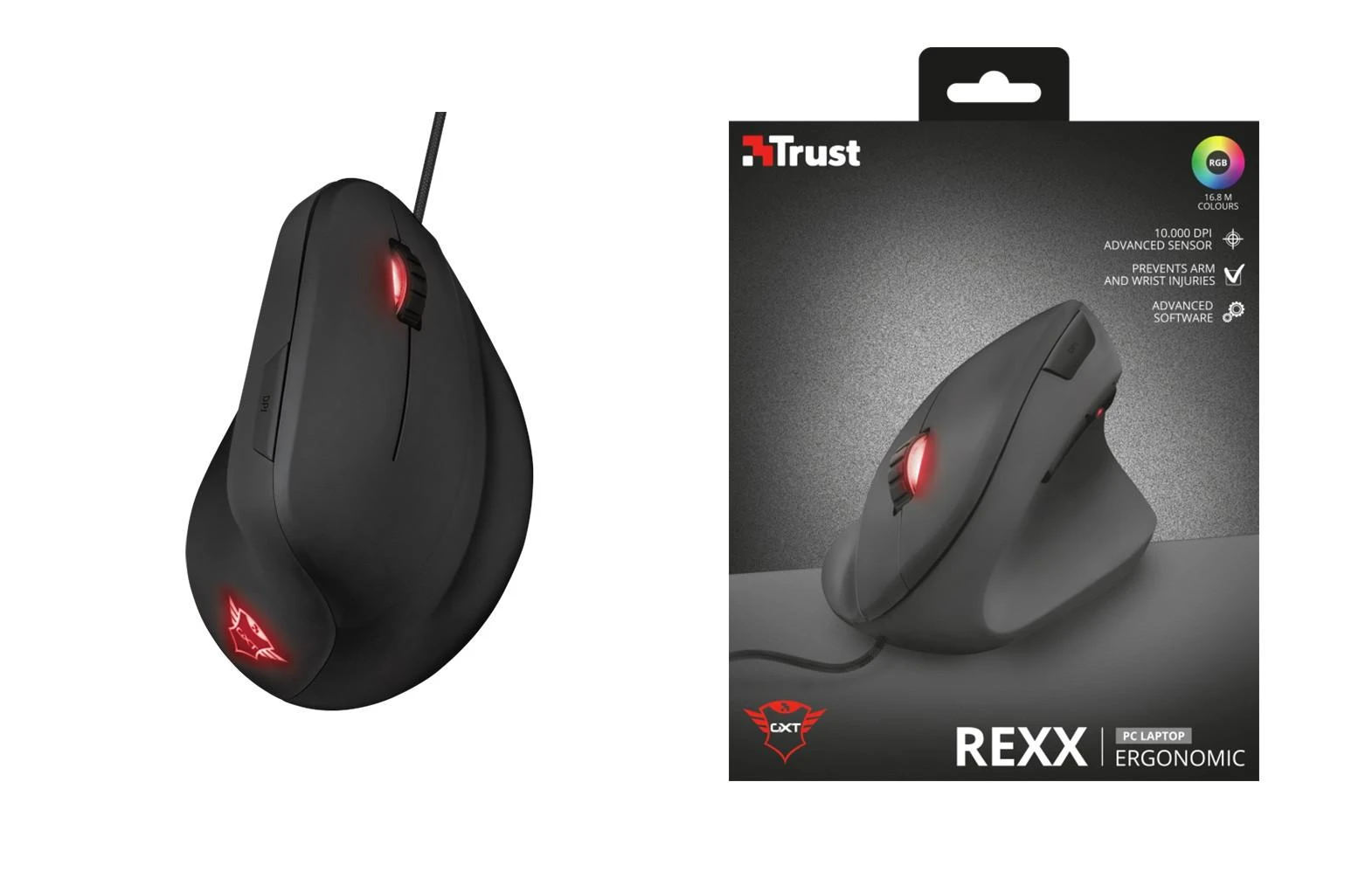TRUST GXT 144 Rexx Ergonominė vertikali pelė su laidu | 10000 DPI