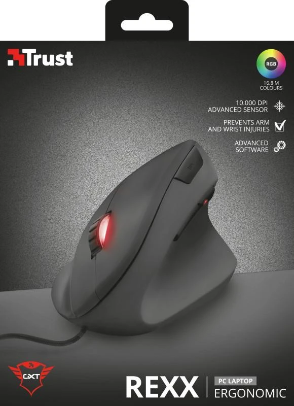 TRUST GXT 144 Rexx Ergonominė vertikali pelė su laidu | 10000 DPI