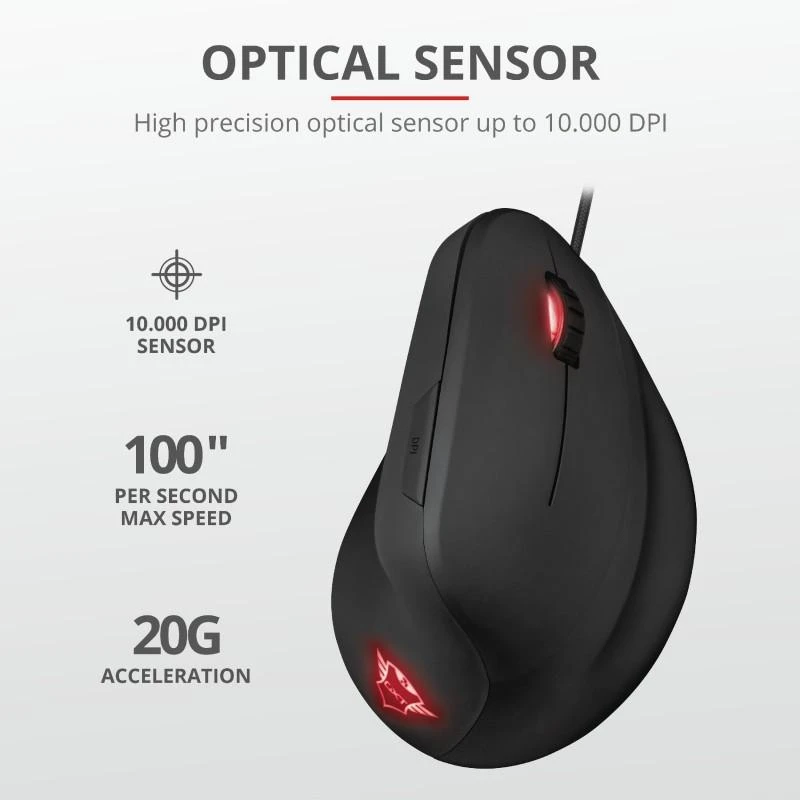 TRUST GXT 144 Rexx Ergonominė vertikali pelė su laidu | 10000 DPI