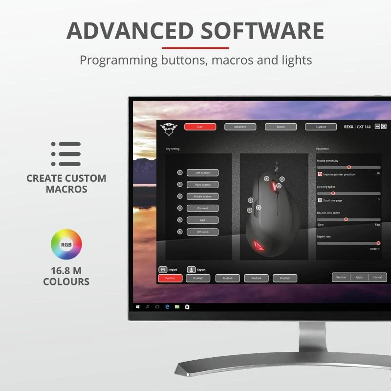 TRUST GXT 144 Rexx Ergonominė vertikali pelė su laidu | 10000 DPI
