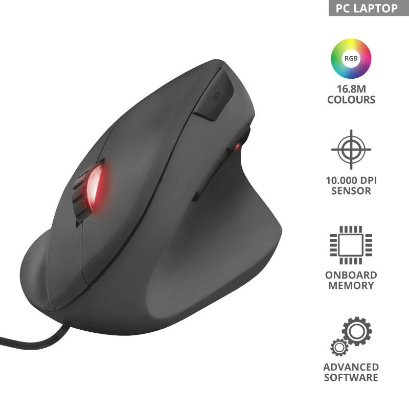 TRUST GXT 144 Rexx Ergonominė vertikali pelė su laidu | 10000 DPI