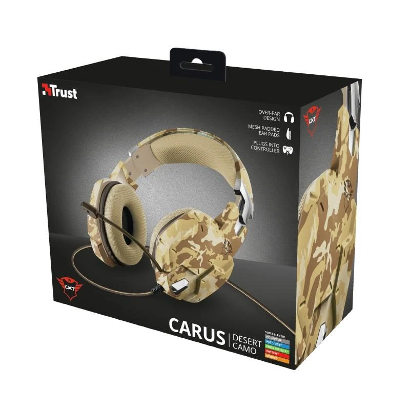 Žaidimų ausinės Trust GXT 322D Carus Desert Camo, Gelsvos, 22125