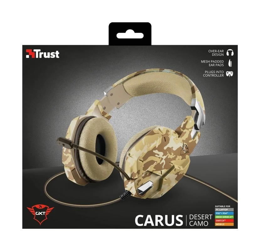 Žaidimų ausinės Trust GXT 322D Carus Desert Camo, Gelsvos, 22125