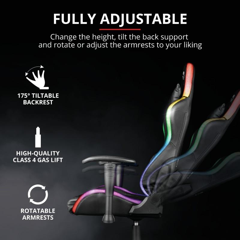 Žaidimų kėdė Trust GXT 716 Rizza RGB LED Illuminated Gaming Chair, Juoda, 23845