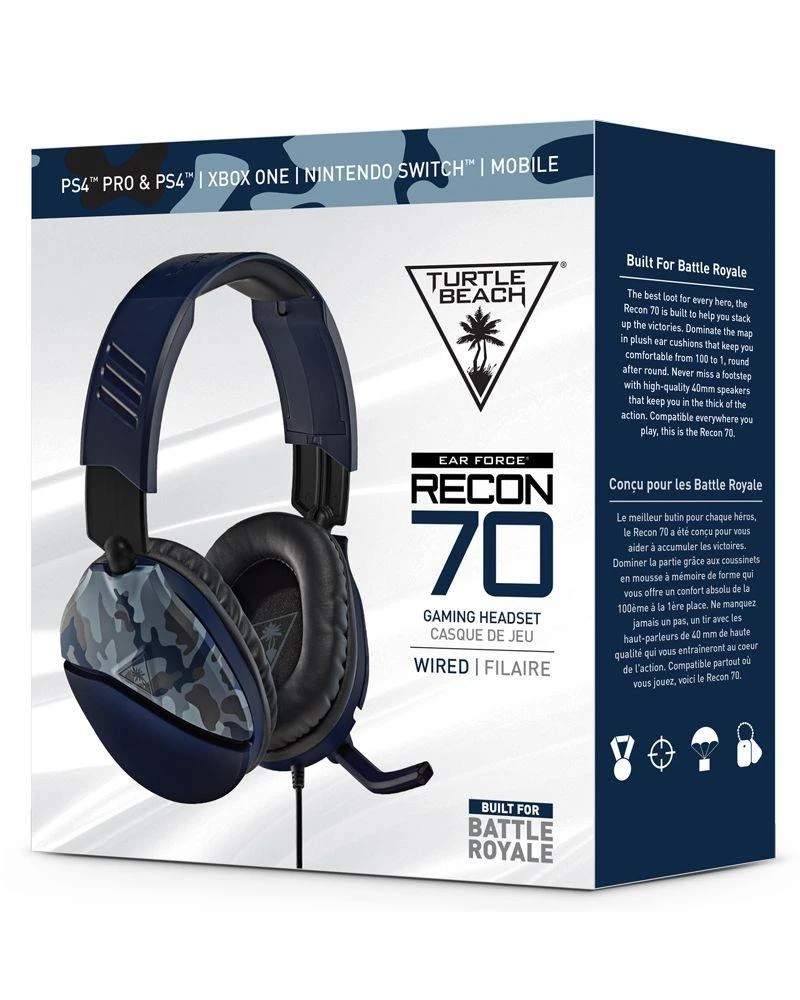 Žaidimų ausinės Turtle Beach Recon 70, daugiaplatformės, Blue Camo, Mėlyna kamufliažinė