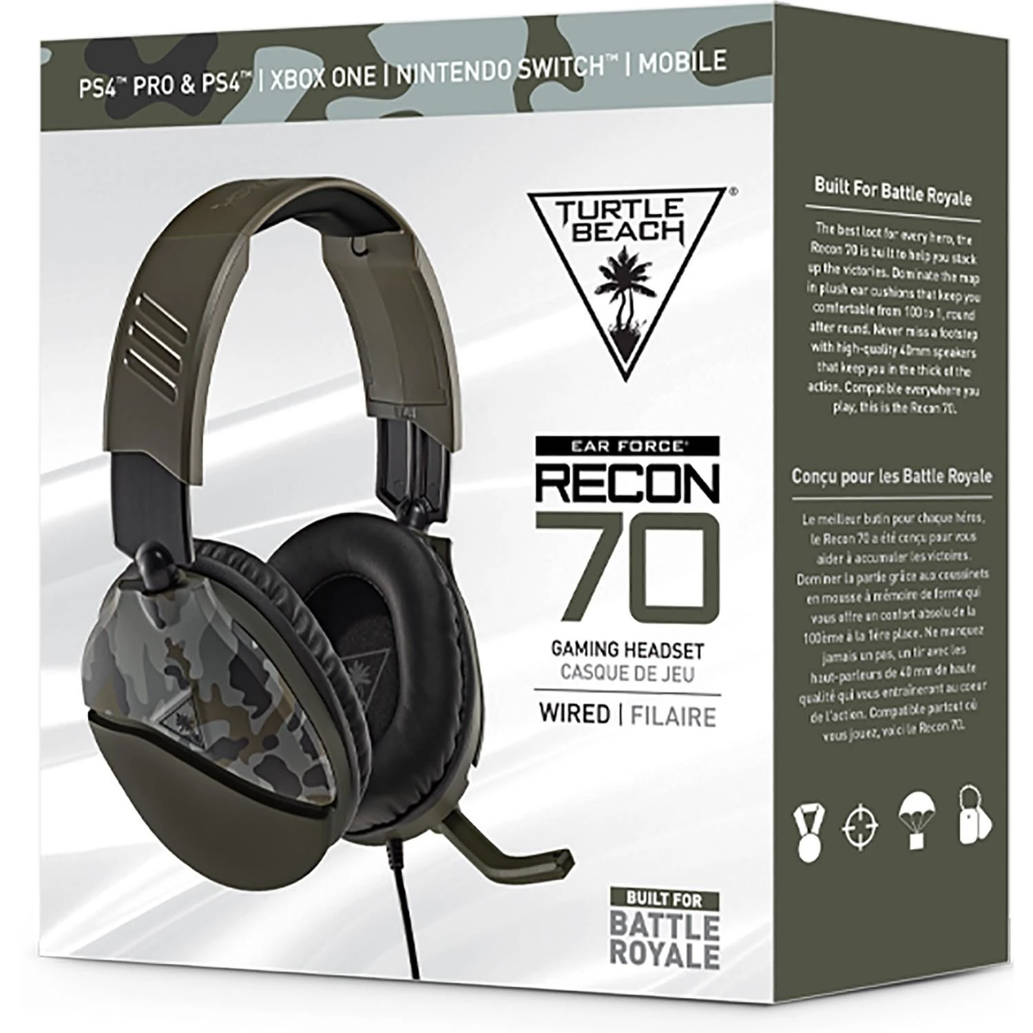 Žaidimų ausinės Turtle Beach Recon 70, daugiaplatformės, Green Camo, Žalia kamufliažinė
