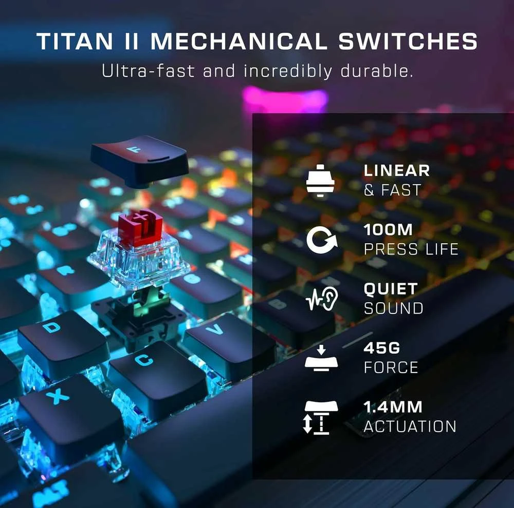 Turtle Beach Vulcan II RGB 100% juoda laidinė mechaninė klaviatūra (Titan II Raudona switch, US)