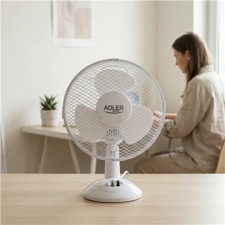 Ventiliatorius Adler | AD 7302 | Desk Fan | Baltas | Diameter 23 cm | Greičių skaičius 2 | Oscillation | 22 W