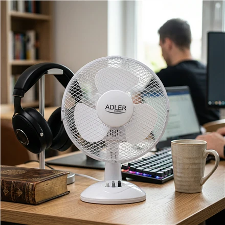 Ventiliatorius Adler | AD 7302 | Desk Fan | Baltas | Diameter 23 cm | Greičių skaičius 2 | Oscillation | 22 W